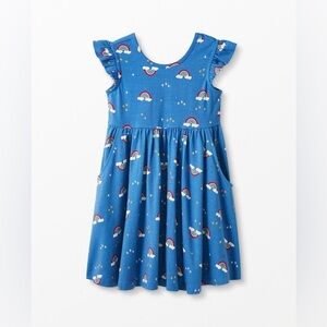HANNA ANDERSSON Ruffle Sleeve Skater Twirl Dress Blue Rainbow Size 120 (US 6/7)